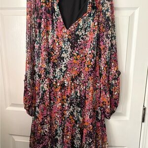 Vince Camuto Pink and Red Bishop Sleeve V-Neck Sundress